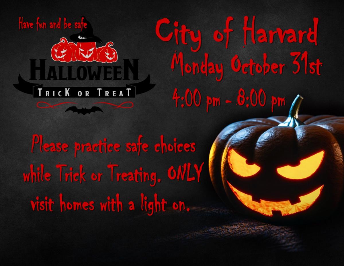 Halloween Trick or Treat Hours City of Harvard Illinois